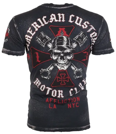 Discover AFFLICTION Mens T-shirt American Customs Iron Skull Regular Fit Black S-3XL NWT