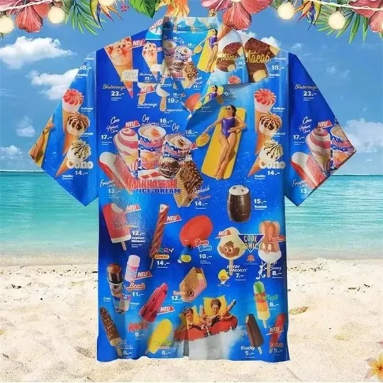 Discover Unisex Ice Cream 3D Print Hawaiian Shirt Short Sleeve Trendy Beach Party Aloha