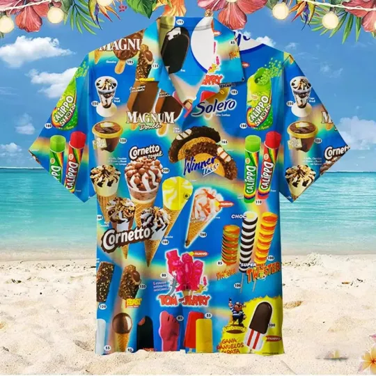 Discover Trendy Ice Cream 3D Print Unisex Hawaiian Shirt Short Sleeve Beach Party Blouse