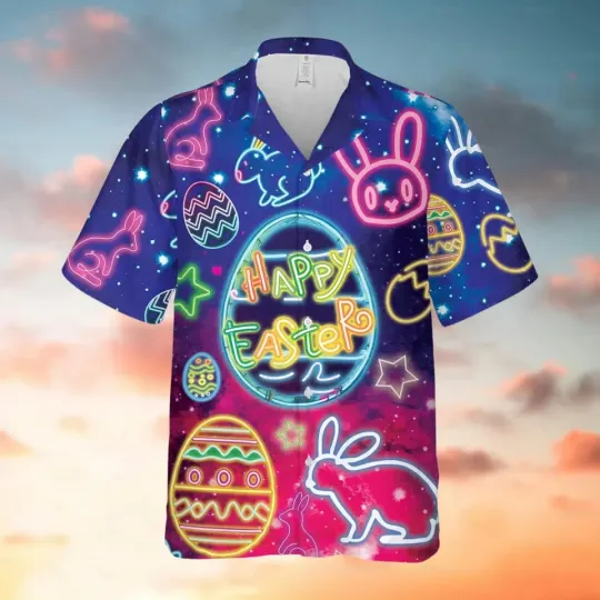 Discover Easter Rabbit 3D Hawaiian Shirt Happy Easter Day Neon Style