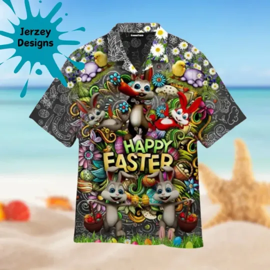 Discover Happy Easter Day Funny Bunny Aloha 3D Hawaiian Shirt