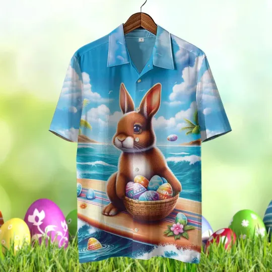 Discover Bunny Surfing Easter 3D Hawaiian Shirt Aloha