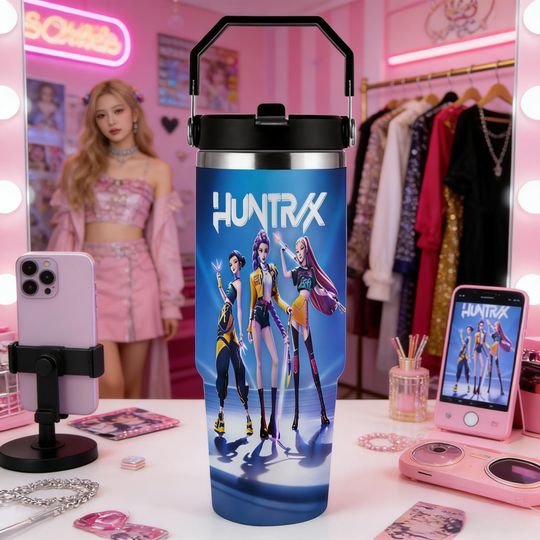 Huntrix Kpop Tumbler, Demon Hunters Insulated Cup with Handle
