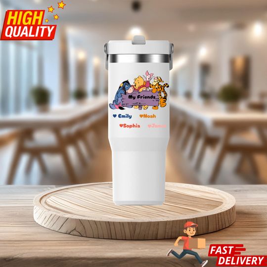 Discover Personalized Disney Winnie The Pooh and Friends 30oz Tumbler Custom Names Gift for Besties