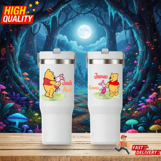 Personalized Winnie the Pooh and Friends 30oz Tumbler, Custom Name Travel Mug, Gift for Her
