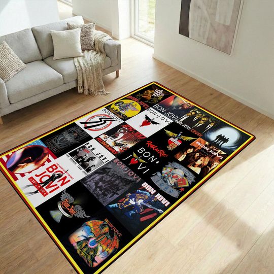 Discover Bon Jovi Rug, Vintage Music Carpet, Bon Jovi Room Decor, Bedroom Rug for Music Lovers