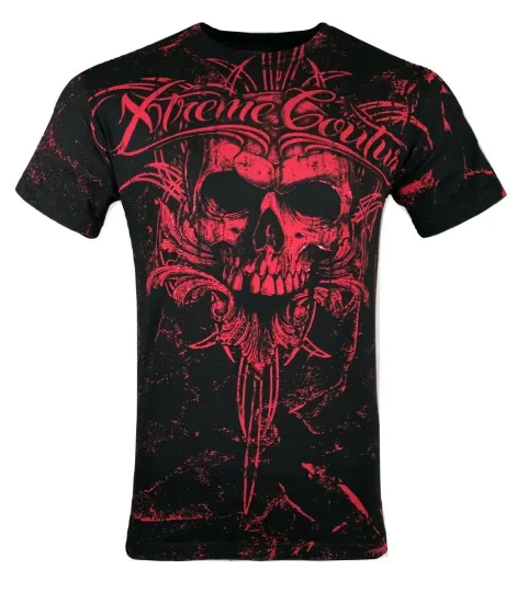 Discover Xtreme Couture Affliction Men's Victory Skull Biker MMA T-Shirt Black