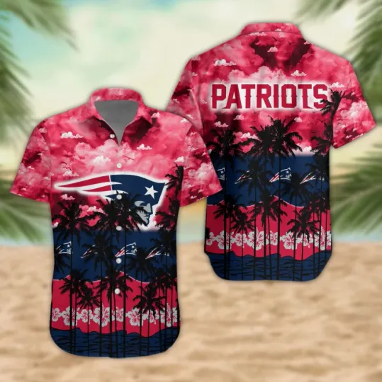 Discover New England Patriots Palm Trees Sunset Hawaiian, Gift For Fans, Gift For Friends