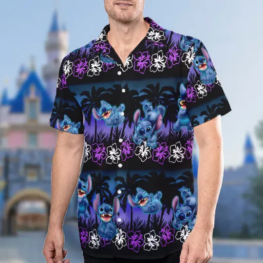 Discover Disney Stitch And Lilo Ohana Mean Family Dark Night Hawaiian Shirt