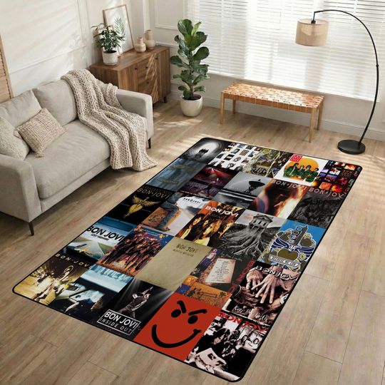 Discover Bon Jovi Non-Slip Area Rug, Vintage Music Carpet, Bon Jovi Room Decor, Bedroom Rug for Music Lovers