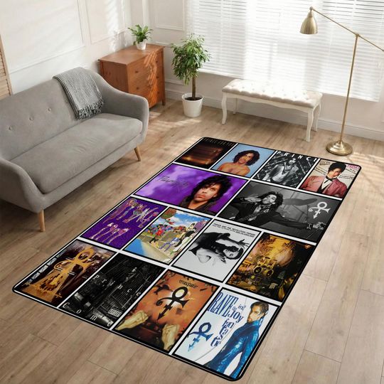 Prince Pur Rain Non-Slip Area Rug, Prince Pur Rain Vintage Music Carpet, Prince Purple Room Decor, Bedroom Rug for Music Lovers