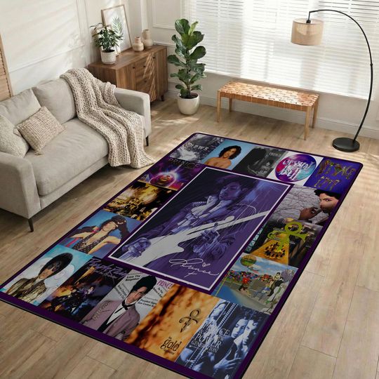 Prince Pur Rain Non-Slip Area Rug, Prince Pur Rain Vintage Music Carpet, Prince Purple Room Decor, Bedroom Rug for Music Lovers