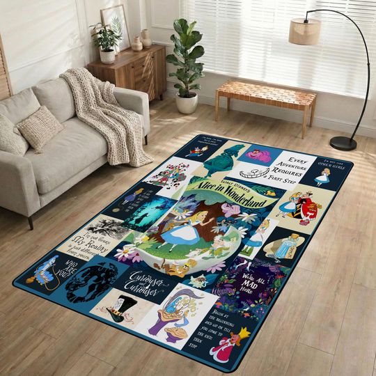 Discover Alice in Wonderland Non-Slip Area Rug, Vintage Cartoon Carpet, Alice in Wonderland Room Decor, Bedroom Rug for Cartoon Lovers