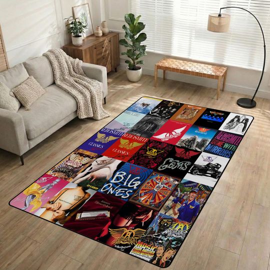 Discover Aerosmith Non-Slip Area Rug, Vintage Music Carpet, Aerosmith Room Decor, Bedroom Rug for Music Lovers