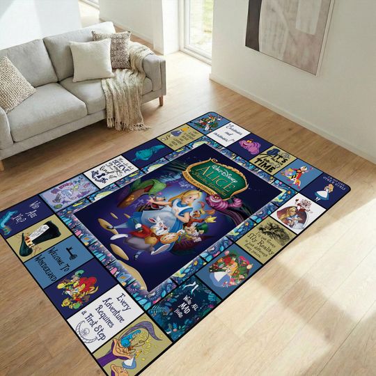 Discover Alice in Wonderland Non-Slip Area Rug, Vintage Cartoon Carpet, Alice in Wonderland Room Decor, Bedroom Rug for Cartoon Lovers