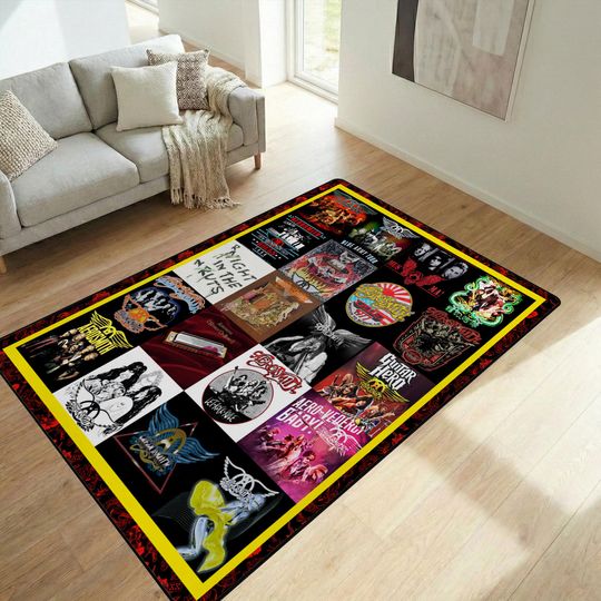 Discover Aerosmith Non-Slip Area Rug, Vintage Music Carpet, Aerosmith Room Decor, Bedroom Rug for Music Lovers