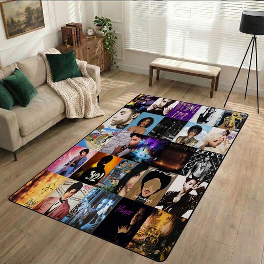 Prince Pur Rain Non-Slip Area Rug, Prince Pur Rain Vintage Music Carpet, Prince Purple Room Decor, Bedroom Rug for Music Lovers