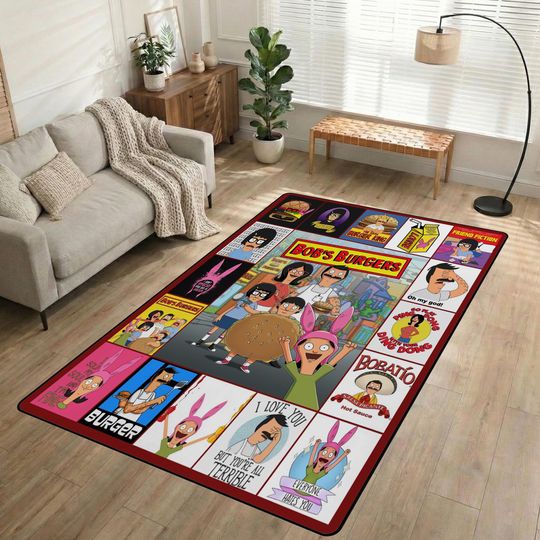 Discover Bob's Burgers Non-Slip Area Rug, Bob's Burgers Vintage Cartoon Carpet, Bob's Burgers Room Decor, Bedroom Rug for Cartoon Lovers
