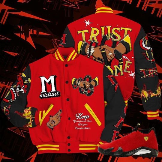 Discover Dunkare Ferrari 14s Varsity Jacket - Trust No One Snake-Bite Street Style All Over Print