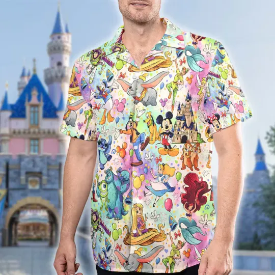 Discover Disney Trip Mickey Mouse Dumbo, Tangled, Stitch Monster Inc Hawaii Shirt