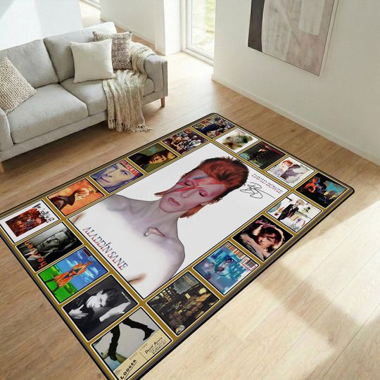 Discover David Bowie Non-Slip Area Rug, David Bowie Vintage Music Carpet, David Bowie Room Decor, Bedroom Rug for Music Lovers