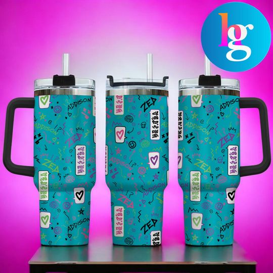 Discover Personalized Doodle Name 40oz Tumbler With Handle & Straw, Custom Graffiti Style Insulated Stainless Steel Travel Mug, Trendy Aesthetic Cup