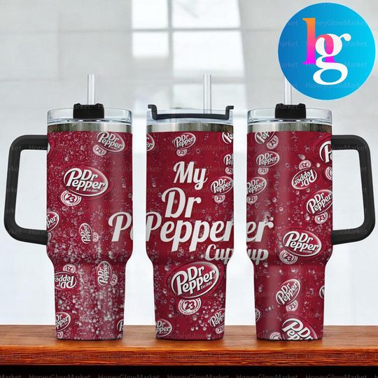 Discover My Dr Pepper Cup 40oz Tumbler With Handle, Dr Pepper Soda Lover Insulated Travel Mug, Red Soda Aesthetic Cup, Gift for Soda Fans