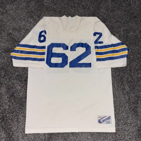 Vintage 1970s Champion Mesh Football Jersey #62 Ford Rochester NY Worn Distress