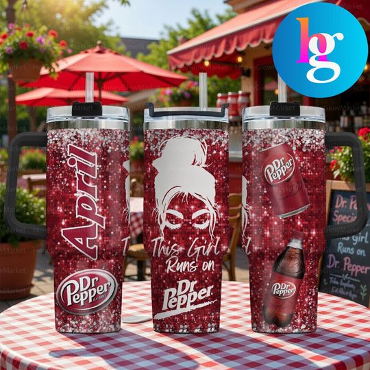 Discover Dr Pepper 40oz Tumbler With Handle, This Girl Runs On Dr Pepper Cup, Soda Lover Stainless Steel Insulated Travel Mug Gift For Her