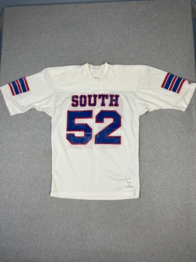 Discover Vintage Champion Men's Mesh Football Jersey White Red Blue 80s-90s South USA