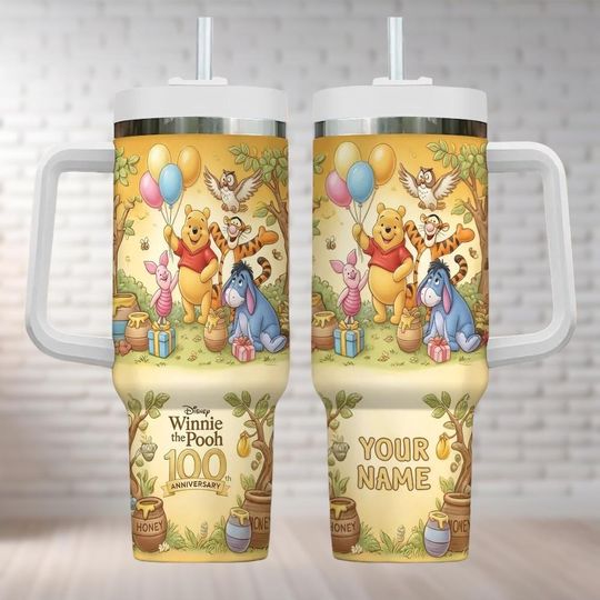 Discover Custom Winnie The Pooh 100th Anniversary Tumbler 40oz, Disney 100 Years Friendship Tumbler Cup , Retro Disney Pooh Honey Lover Gifts