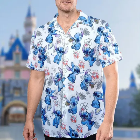 Discover Disney Stitch With Flower Lilo & Stich Floral Blue Hawaii Shirt