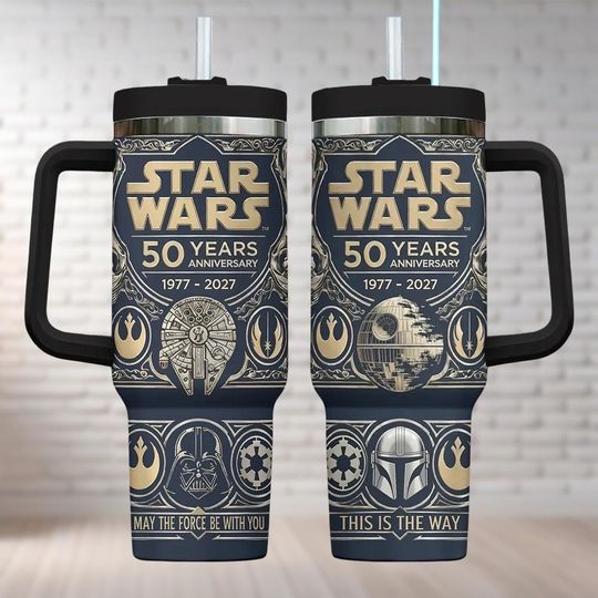 Discover Star Wars Galactic Empire Stainless Steel Tumbler with Handle, Darth Vader Insulated Cup, Star Wars 50 Years Anniversary Tumbler 40Oz