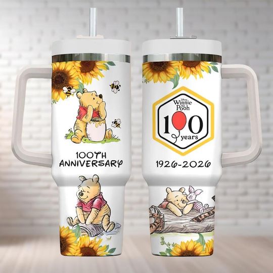 Discover Pooh 100th Anniversary Tumbler 40Oz, Disney Bear With Honey Tumbler, Winnie The Pooh Tumbler, 2026 Disney Pooh Classic Love Travel Cup