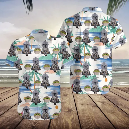 Discover Disney Star War Starwars Chibi Mandalorian And Baby Yoda Aloha Hawaiian Shirt