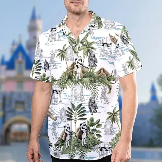 Discover Disney Stars War Funny Main Army And Robot White Hawaiian Shirt