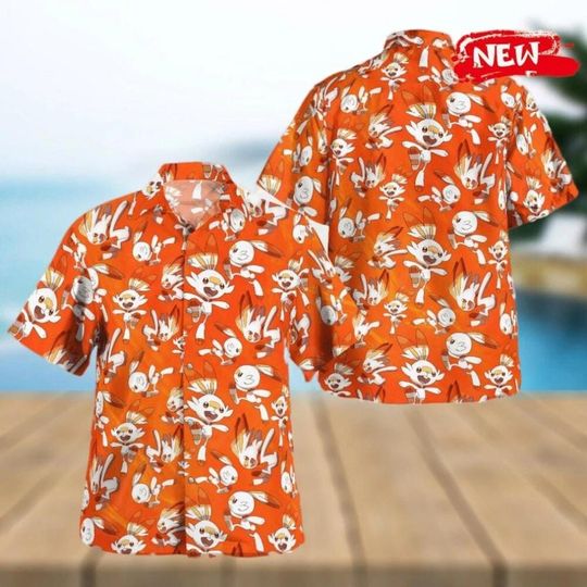 Discover Scorbunny PKM Summer Hawaiian Shirt, Anime Scorbunny lover Button Shirts,Vintage Summer Shirt, Aloha Shirt