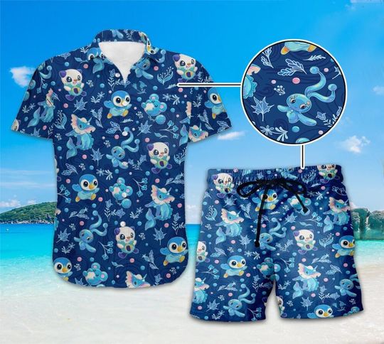 Discover Vaporeon Water PKM Hawaiian Shirt and Short, Evolution Anime Shirt, Manga Summer Hawaii Gifts, Water Type Tropical, PKM Aloha Hawaii Shirt
