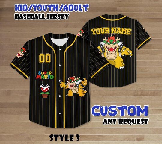 Discover Custom Bowser Baseball Jersey, Super Mario Team Outfit, Baseball gift for Fan