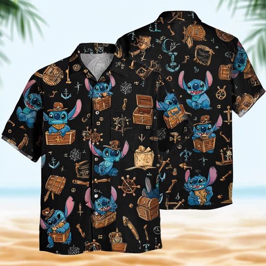 Discover Stitch Cruise Hawaiian Shirt, Summer Disney Hawaiian Beach Shirt, Family Beach Vacation Shirt