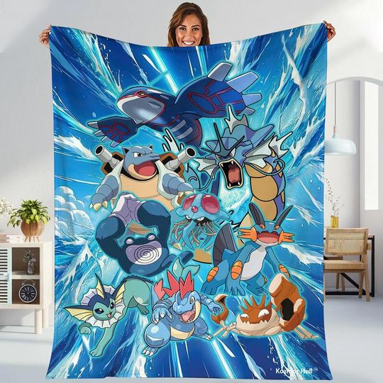 Discover Water PKM Fleece Blanket, Eeveelutions Velveteen Blanket, Family's Blanket, Birthday Gifts, Christmas Gifts Fleece Blanket