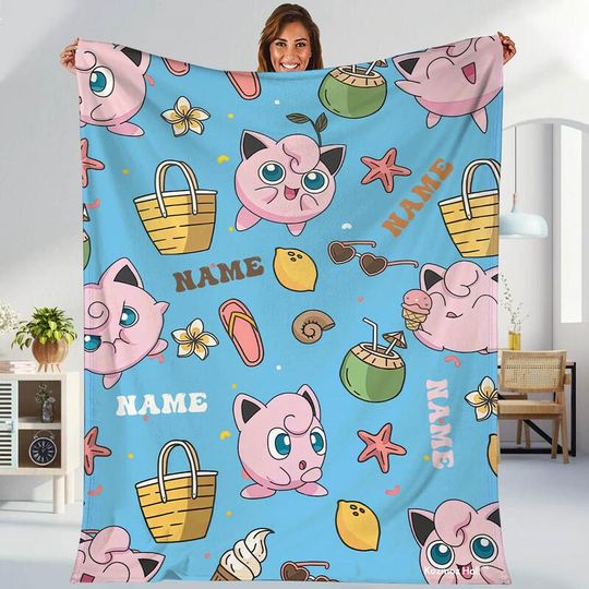 Discover Personalized Jigglypuff PKM Fleece Blanket, Purin Fleece Blanket, Anime Blanket, Birthday Gift, First Gen 1 Original Blanket
