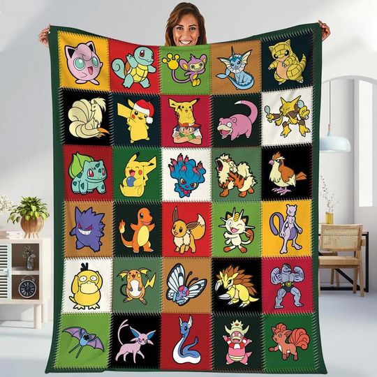 Discover First Gen 1 Original PKM Fleece Blanket, Anime Throw Blanket, Game Sprites Inspired, Anime Fleece Blanket, Room Decor