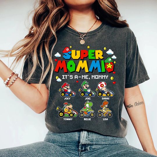 Custom Super Mommio Shirt, Mother's Day Tee, Personalized Name Mario All Character