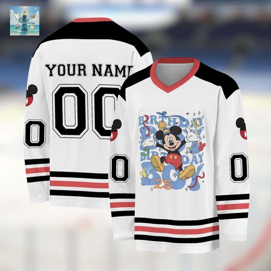Discover Custom Mickey Mouse Birthday Hockey Jersey, Personalized Birthday Boy Disney Shirt