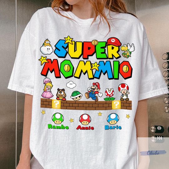 Discover Personalized Super Mommio Shirt, Custom Gamer Mom T-Shirt  Retro Gaming Super Momio Tee