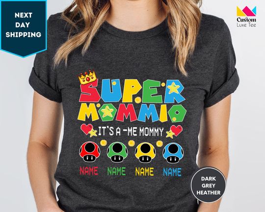 Discover Personalized Super Mommio Shirt, Mothers Day Gift Tshirt, Gamer Mom Shirt, Custom Kids Name Mom Shirt, Super Mom Shirt, Best Gift for Moms
