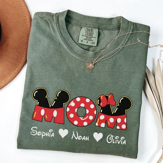 Discover Comfort Colors Custom Disney Mom Shirt, Personalized Mama Gift, Mother's Day Gift, Custom Kids Name Mom T-Shirt, Mickey Mama