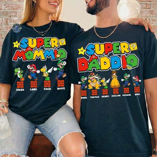 Custom Super Mommio Shirt, Super Mom Shirts, Mom Shirt with Kids Names, Mother's Day Shirt, Super Mario Character Shirt, Mario Gaming Shirt