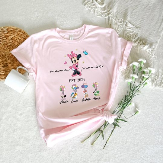 Discover Mama Mouse T-shirt, Personalized Mom Shirt, Children Name Shirt, Custom Disney Shirt, Minnie Mouse Shirt, Baby Characters Shirt, Mothers Day